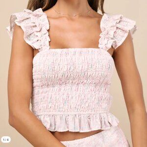 Lulus Haddie Light Pink Embroidered Smocked Crop Top